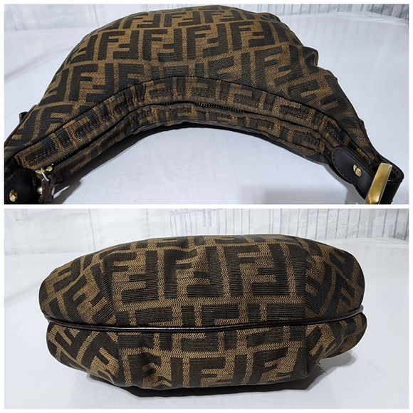 Fendi Zucca Canvas and Leather Chef Chain Link Hobo Bag Brown - Picture 12 of 16